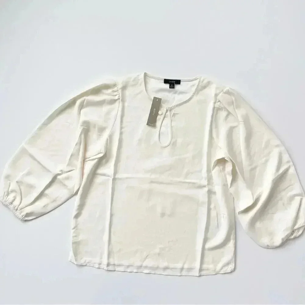 J. Crew Petite Puff-sleeve satin-back crepe top in Ivory Size SP PS NWT